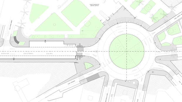 Plano de la avenida Cristóbal Colón con la rotonda diseñada - ABC